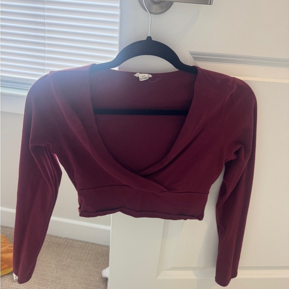 Garage Burgundy Long Sleeve Crop Top